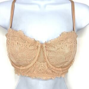 Aerie Real Power Balconette Blush Peach NWOT Bra Size 36C Rose Gold Accents